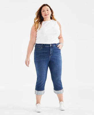 Style & Co Plus High-Rise Embroidered Cuffed Capri Jeans, Created for Macy's