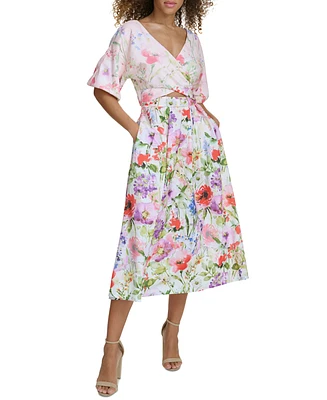 Siena Women's Mixed-Print Cutout Puff-Sleeve Dress