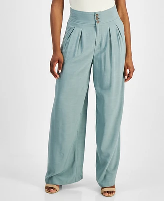 Bar Iii Petite High Rise Pleat-Front Wide Leg Pants, Created for Macy's