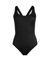 Lands' End Women's Scoop Neck X-Back High Leg Tugless Sporty One Piece Swimsuit