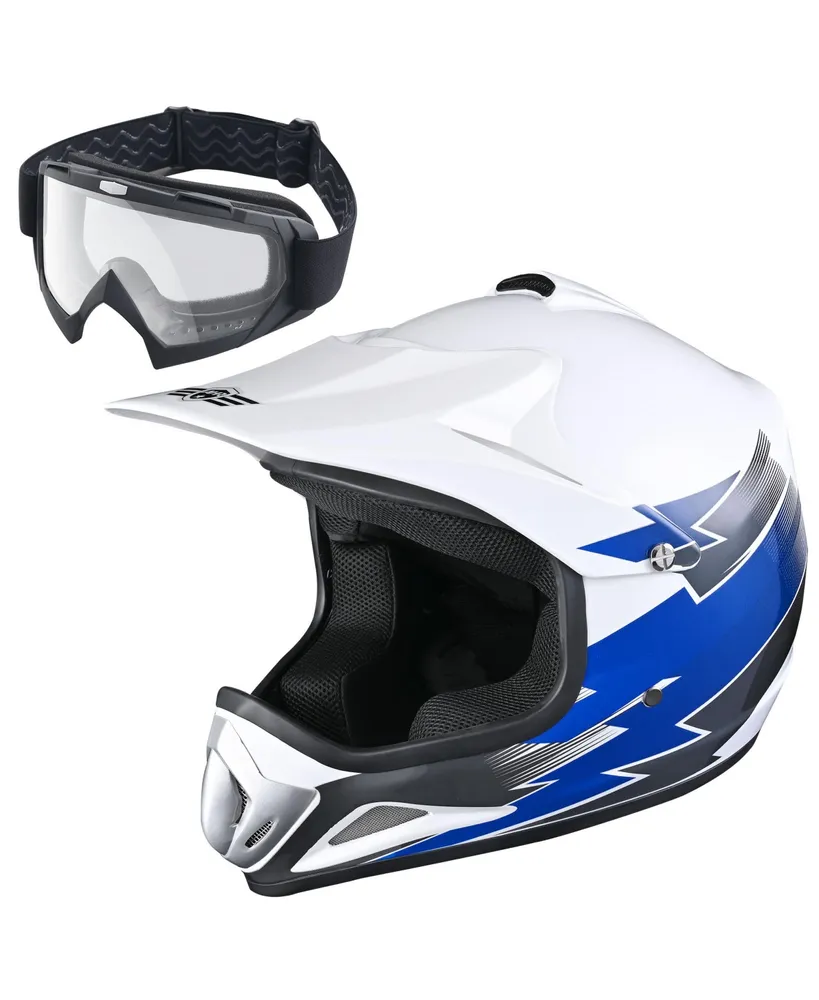 Ahr H-VEN12 Youth Dot Motocross Helmet and Goggles Set Clear Lens Atv Mx Off-road Kids Blue Xl