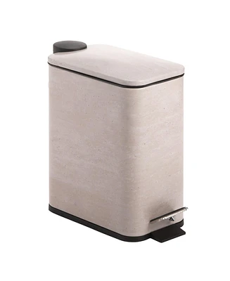 mDesign Slim Metal 1.3 Gallon Step Trash Can with Lid/Liner, Stone Print - Beige