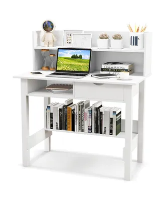 Home Office Computer Desk with Storage Shelves and Drawer Ideal for Working and Studying