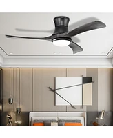 52 Inch Flush Mount Ceiling Fan with Led Light-Black