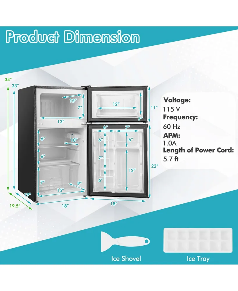 3.2 Cu.Ft Mini Refrigerator with Freezer Compact Fridge with 2 Reversible Door