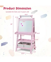 Kids Art Easel Double Sided Chalkboard Magnetic Whiteboard with Storage Tray