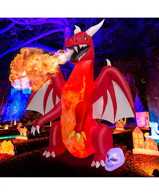 8 Ft Halloween Inflatable Red Dragon with Wings & Skull Holiday Decoration Light