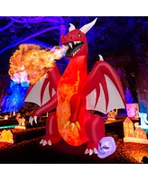 8 Ft Halloween Inflatable Red Dragon with Wings & Skull Holiday Decoration Light