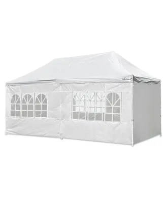 10x20FT Canopy Wedding Party Tent Pop Up Folding Gazebo Outdoor w/ 4 Sidewalls & Bag White