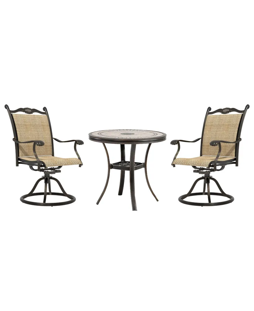 Mondawe 3-Piece Aluminum Outdoor Patio Bistro Set with Swivel Armchairs, Brown