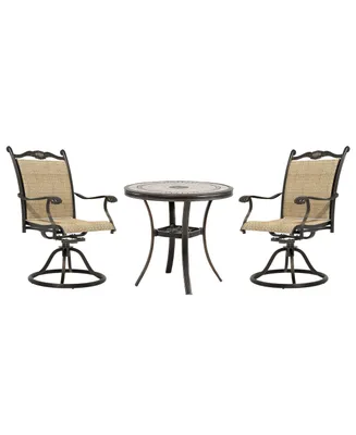 Mondawe 3-Piece Aluminum Outdoor Patio Bistro Set with Swivel Armchairs, Brown