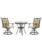 Mondawe 3-Piece Aluminum Outdoor Patio Bistro Set with Swivel Armchairs, Brown