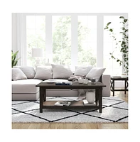 Matty Rustic Coffee Table With Lower Shelf, Farmhouse Style Solid Wood Accent