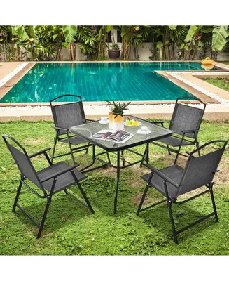 Patio Dining Set for 4 Folding Chairs & Dining Table Set with Umbrella Hole