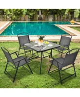 Patio Dining Set for 4 Folding Chairs & Dining Table Set with Umbrella Hole