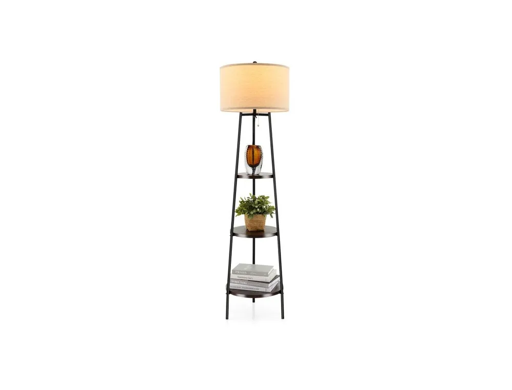 Shelf Floor Lamp With Storage Shelves And Linen Lampshade