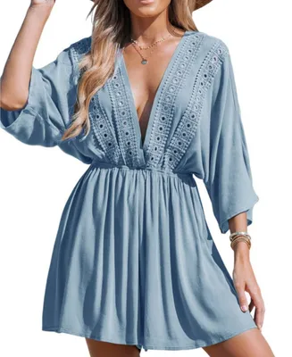 Cupshe Women's Blue Seas Plunging V-Neck Cover-Up Romper
