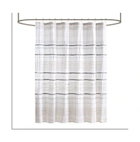 Home Outfitters Off White/Gray 100% Cotton Printed Shower Curtain with Trims 72" W x 72" L, Shower Curtain for Bathrooms, Modern/Contemporary