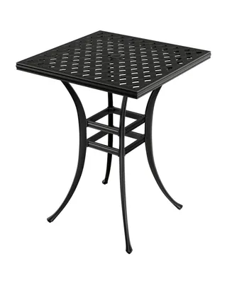 Mondawe 29" Square Cast Aluminum Outdoor Patio Bistro Bar Table with Umbrella Hole, Black