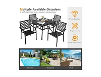 3 Pieces Patio Dining Set Stackable Chairs Armrest Table with Umbrella Hole