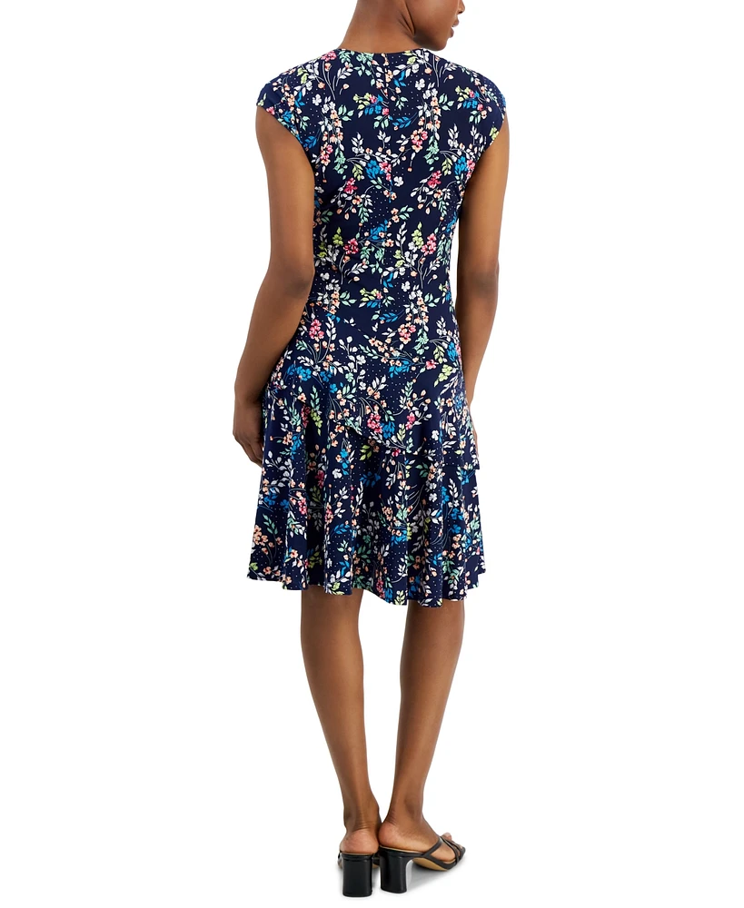 Robbie Bee Petite Floral Print Tiered Fit & Flare Dress