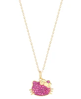 Hello Kitty Fuchsia Crystal & Enamel Cluster Silhouette 18" Pendant Necklace in 18k Gold-Plated Sterling Silver