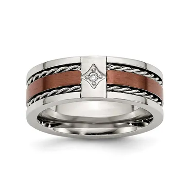 Chisel Stainless Steel Brown Ip-plated Cubic Zirconia Band Ring