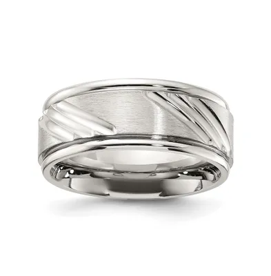 Chisel Stainless Steel Polished Center Grooved Band Ring
