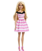 Barbie 65th Anniversary Fashion Doll with Blonde Hair, Pink Striped Dress and Accessories