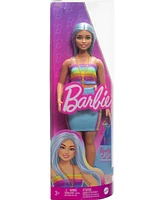 Barbie Fashionistas Doll 218 with Blue Hair, Rainbow Top and Teal Skirt, 65th Anniversary