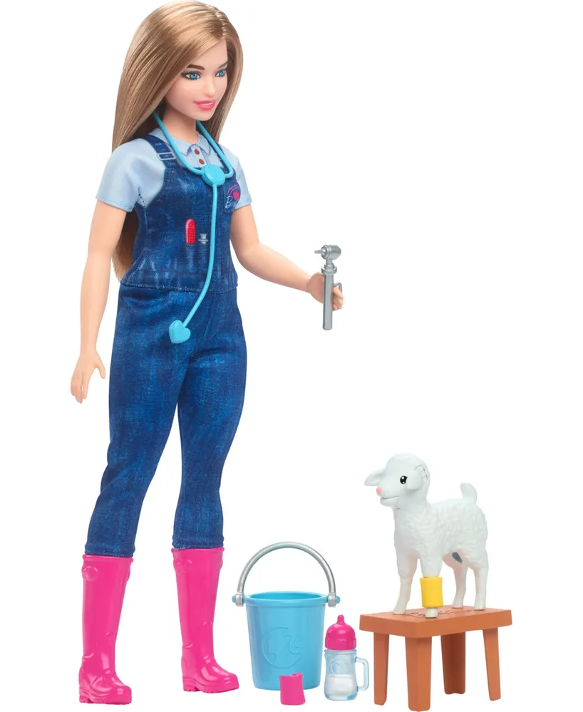 Barbie 65th Anniversary Careers Farm Vet Doll and 10 Accessories Including Lamb with Moving Ears
