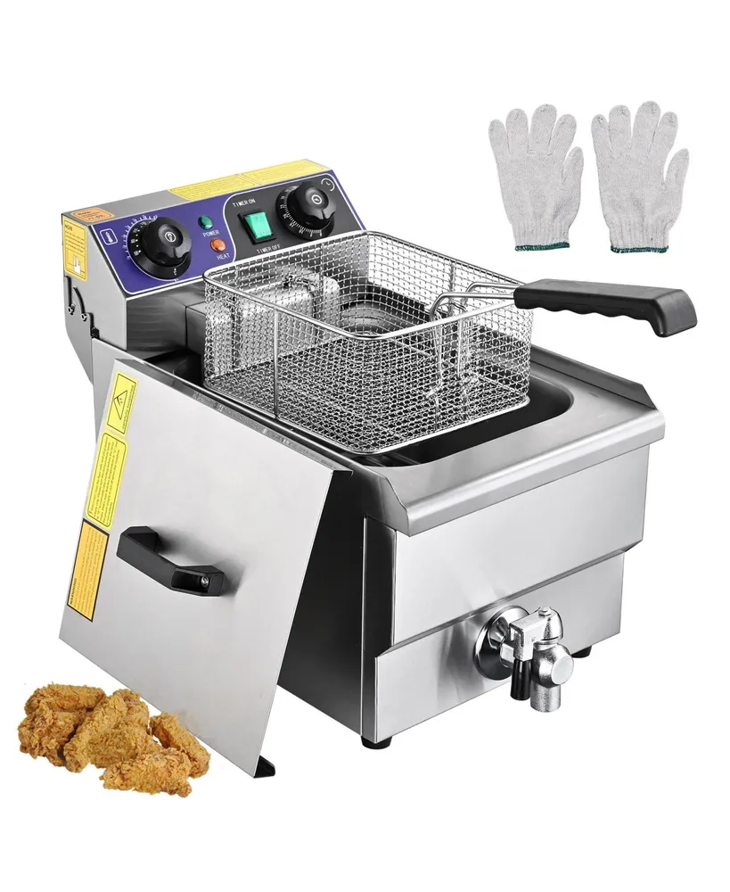 11.7L Single Tank Stainless Steel Commercial Electric Deep Fryer w/ Timer and Drain French Fry