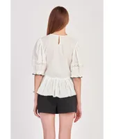 Women's Embroidered Blouse with Scalloped Hem