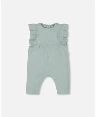 Baby Girl Organic Cotton Ribbed Jumpsuit Sage Green - Infant