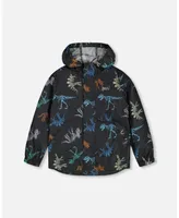 Boy Packable Windbreaker Black Printed Dinos Skeletons - Child