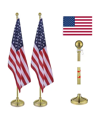 Yescom 2 Pack 6FT Sectional Indoor Flag Pole Kit Aluminum Gold Pole Ball Topper with 3x5Ft Us Flag with Base Stand Office School City Hall
