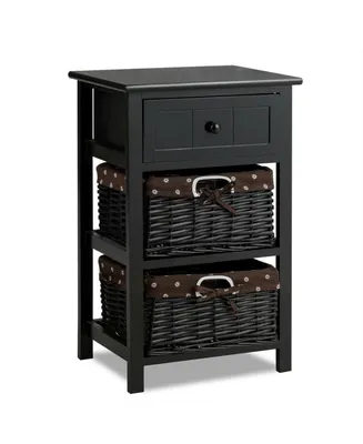 3 Layer 1 Drawer Nightstand End Table with 2 Baskets