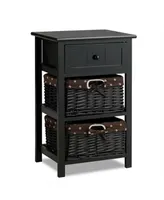 3 Layer 1 Drawer Nightstand End Table with 2 Baskets