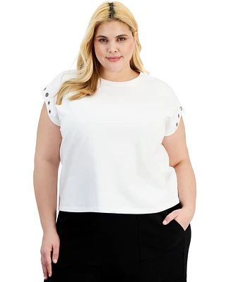 Bar Iii Trendy Plus Short-Sleeve Grommet T-Shirt, Created for Macy's