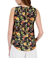 T Tahari Women's Printed Split-Neck Sleeveless Top