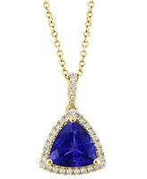 Effy Tanzanite (1-1/2 ct. t.w.) & Diamond (1/5 ct. t.w.) Trillion Halo 18" Pendant Necklace in 14k Gold