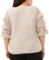 Msk Plus Size Metallic Tiered-Sleeve V-Neck Top