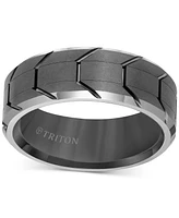 Triton Men's Beveled Edge Tread Wedding Band Gunmetal Gray Tungsten Carbide