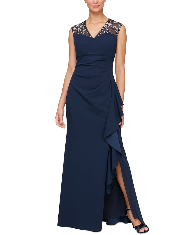 Alex Evenings Petite Embellished Illusion-Yoke Gown