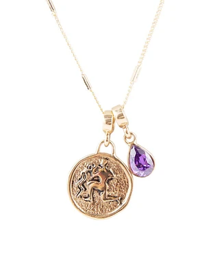 Barse Zodiac Coin Genuine Teardrop Charm Necklace