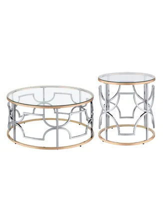 Furniture of America 2-Piece Metal, Glass Camille Modern Tempered Glass Top Table Set