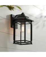 North House Mission Traditional Outdoor Wall Light Fixture Matte Black Metal 16" Clear Glass Shade for Exterior House Porch Patio Outside Deck Garage