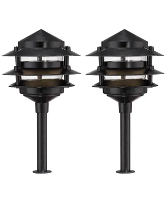 Three-Tier Pagoda 11" High Black Led Path Lights Set of 2 - John Timberland