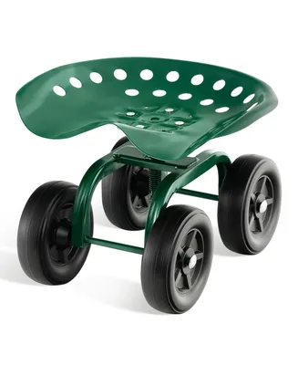 Costway Rolling Garden Cart Heavy Duty Workseat with 360° Swivel Seat & Adjustable Height