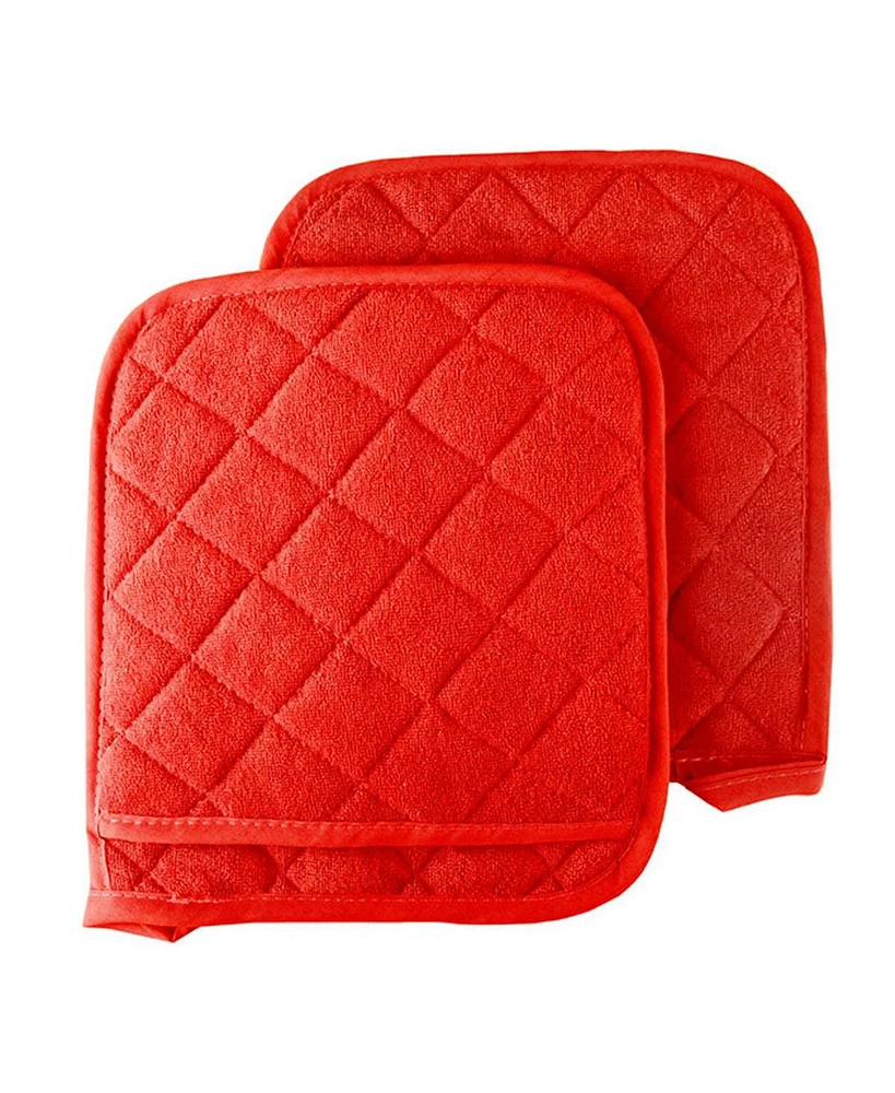 Lavish Home Oversized Heat Resistant Quilted Cotton Pot Holders, Red - 2 Piece